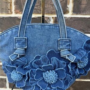 Patricia Nash Corallina Blue Denim Floral Shoulder Bag